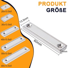 Neodymium Magnets Extra Strong, 60 x 13.5 x 5 mm Magnets Strong Large Screw-On Magnets Rectangular Magnets Magnets with Hole Magnetic Closure Countersunk Magnet Industrial Pot Magnet with Screws, Pack