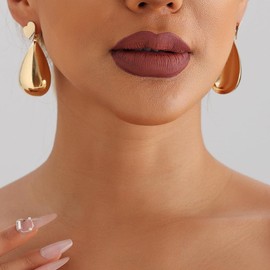 Octwine Vintage Statement Silver Gold Waterdrop Earrings Boho Chunky Earrings for Women Stud Love Earrings Statement Earrings Sparkly Bar Party Prom Earrings for Women, Large, Metal, No Gemstone