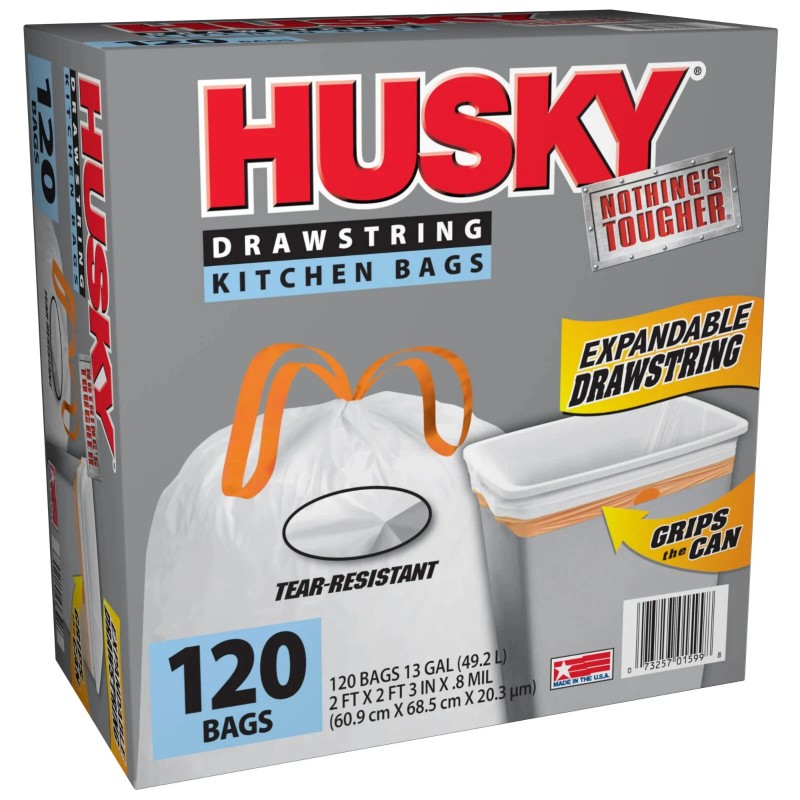 Husky Tall Kitchen White Trash Bags, 13 Gallon, 120 Bags