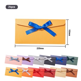 Pack of 24 Kraft Paper Retro Vintage Envelopes with Coloured Ribbons for Gift Cards, Party Cards, Invitations, Christmas, Invitations and Weddings