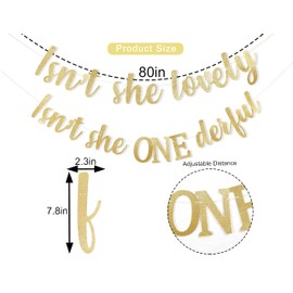 HIKLO Isn’t She Onederful Gold Glitter Banner, First Birthday Party Decor, First Birthday Party Supplies,First Birthday Party Banner for Girls, Gift for girls (Isn’t She Onederful banner1)
