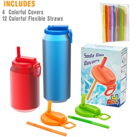 4-pack 4 Color Soda Can Lids,Straws Soda ​Can Covers,Can Covers For Soda,BPA-Free Reusable For Fits Standard For Canned Beverage, Beer,Juice,Seltzer (Single color)