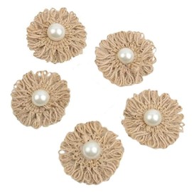 10PCS Burlap Flowers 2inch Handmade Rustic Vintage Flower with Pearl Burlap Rustic Flower Jute Decor DIY Crafts for Home Wedding Christmas Party