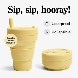 Stojo Kids Collapsible Drink Cup - Reusable To Go Pocket Size Travel Portable Hot/Cold Drinking Cup with Lid - 8oz, Mimosa