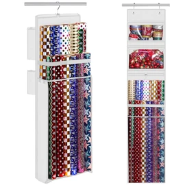 Wrapping Paper Organizer Storage, Double-Sided Hanging Gift Wrap Roll Holder for Christmas, 63"x13" Over Door Present Bag Container for Room Closet, Black Wrapper Station for Birthday