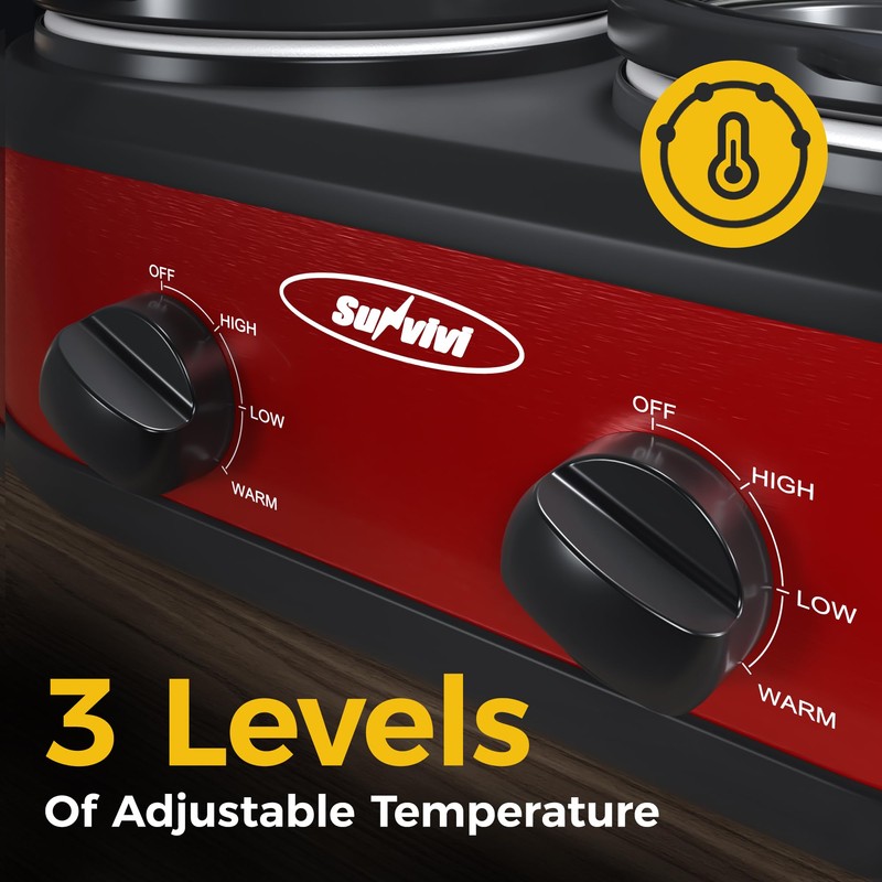 Sunvivi Dual Slow Cooker, Buffet Server & Warmer with 2