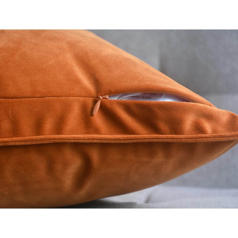 Lutanky Pack of 2 Velvet Cushion Covers Dark Orange Decorative