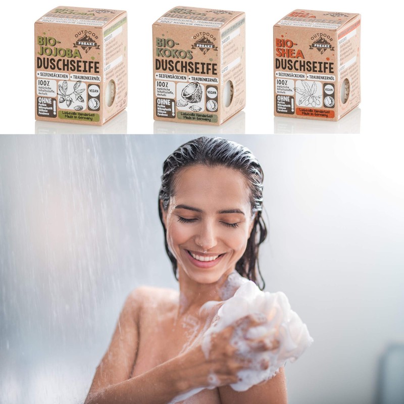 Organic shower soap with soap bag, without plastic or palm