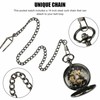 Partsdom Mens Pocket Watch Mechanical Black Steampunk Skeleton Retro Chain