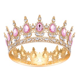 Queenship Crown for Women, Crystal Queen Crown for Birthday Costume Party Celebration, Pink