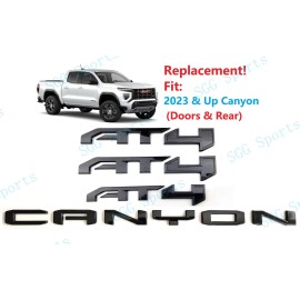 GMC 4PC Gloss Black Door Rear AT4 Canyon Emblem Badge Fit 2023-2024 GMC Canyon AT4