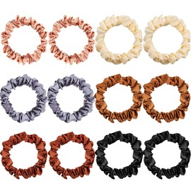 WILLBOND 12 Pcs Small Satin Scrunchies Bulk Silk Hair Ties for Women Multicolor Thin Hair Bands Mini Scrunchy Skinny Ponytail Holders for Thick Curly Pony Tails Wrist Decor(Classic Color)