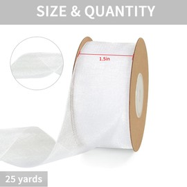 TONIFUL 1-1/2 Inch White Organza Ribbon 25 Yards Sheer Chiffon Ribbons for Crafts Wedding Party Decorations Gift Wrapping Bow Making Floral Valentine's Day Christmas Decoration