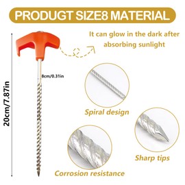 5Pcs Screw-in Tent Stakes, Outdoor Camping Tent Stakes, Heavy Duty Tent Stake, Hex Peg Drillable Tent Stakes, Drillable Tent Stake with Metal Threads, Threaded Spikes and Pegs for Secure Hold (Orange)