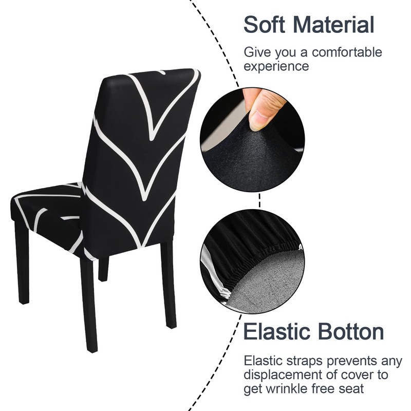 JQinHome Black Chair Covers for Dining Room Set of 6,