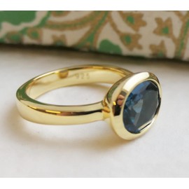 London Blue Topaz Gold Plated Sterling Silver Ring US Size 9 Diameter 19