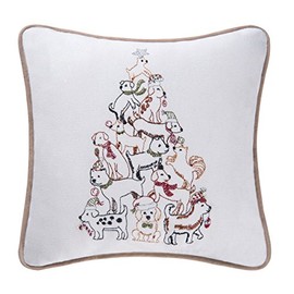 C&F Home Puppy Dog Christmas Tree Pillow Holiday Xmas Winter Gift Present Embroidered Saying Decorative Accent Pillow 10 x 10 Multi