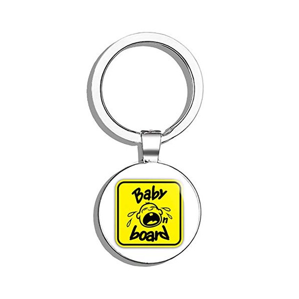 HJ Media Baby On Board Sign Crying Metal Steel Keychain