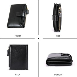 Gualiy Women's Leather Purse with RFID Protection Purse Large Capacity Wallet for Women Girls Vintage Purse with Zip Pocket and Card Slots, Short black