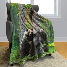 KLRIGR Soft Cozy Fleece Throw Blanket for Couch, Brown Bear Woods, 40X50 Inches