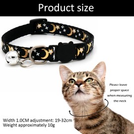 Cat Collar With Bell,Kitten Breakaway Cat Collars Quick Release Harnesses & Leads With Bells,Buckle Safety Star and Moon Pattern Durable Stylish Cute Personalize for Cats Kittens Comfortable Fit,Black
