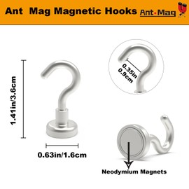 Ant Mag Strong Magnet Hooks 25lbs+ Pulling Force Neodymium Hooks Hangers Heavy Duty Used for Home Kitchen Refrigerator