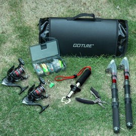 Goture Fishing Rod and Reel Combos-2PCS Telescopic Fishing Pole+2PCS Spinning Reels with Carrier Bag,1.8M-2.7M Telescopic Rod Reel Kit for Starter Travel Saltwater Freshwater,Gifts for Men