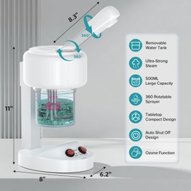 Easy to Clean and Dry Facial Steamer with Removable Water Tank, 360° Rotating Sprayer,500ML Large Capacity