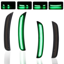 AreLokpri Dynamic LED Side Marker Light Compatible with Dodge Charger 2015-2023 Front Rear Bumper Lights, Smoked Lens Green Side Marker Lamp Kit 4PCS
