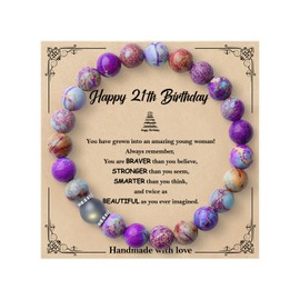 CoCoCherry 21st Birthday Gifts for Her - Natural Stone Bracelet, Purple 2003, Adjustable Size, Bohemian Style