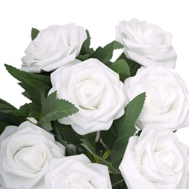 LIVILAN Fake White Roses Artificial Flowers Bulk Real Looking White Faux Rose with Stems for DIY Wedding Bouquets centerpieces Arrangements Party Home Table