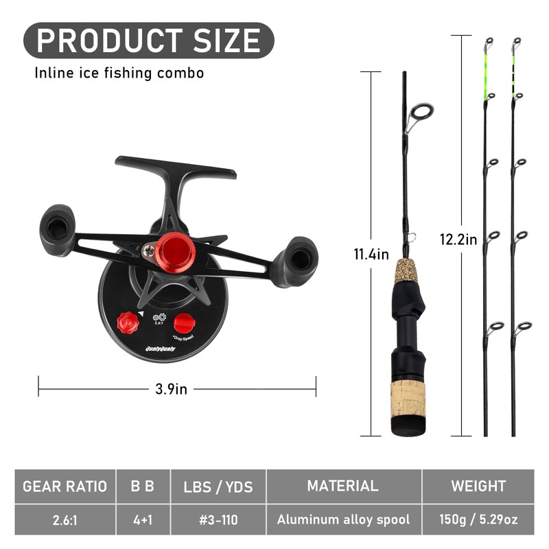 QualyQualy Ice Fishing Rod and Reel Combo 60cm M/ML Inline
