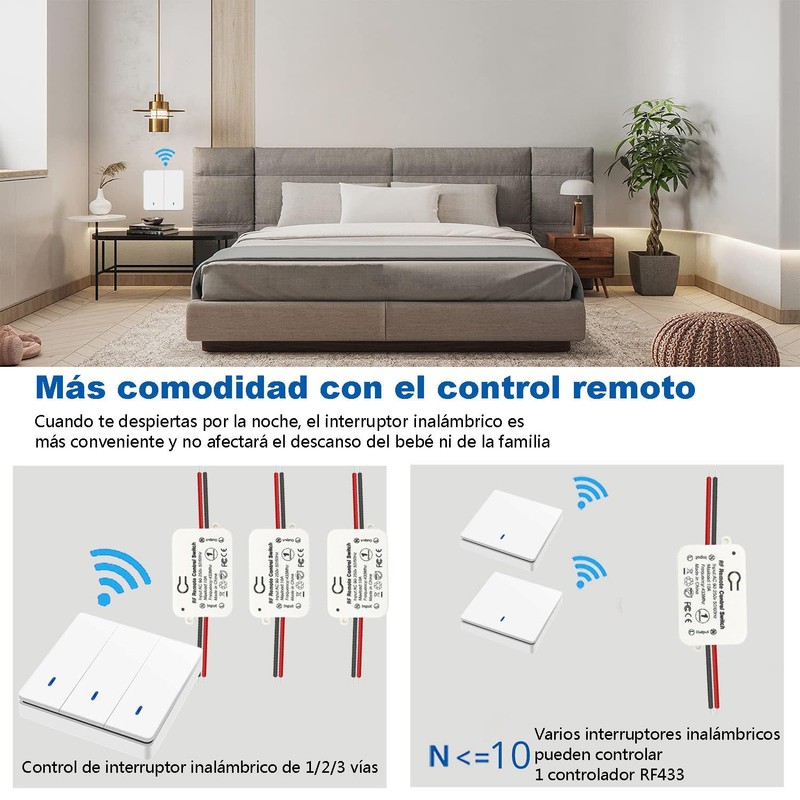 Interruptor de luz inalámbrico con transmisor RF de seguridad y