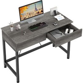 CAIYUN Small Desk with Drawers, 39.4” Wood Desks for Home Office with Storage, Simple Computer Gaming Desk for Small Space, Vanity Desk for Bedroom, Modern Writing Work Kids Study Desk Table, Grey Oak