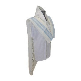 Ateret Judaica 100% Wool Kosher Mehudar Badats Tallit Prayer Shawl from Israel, Very Elegant Lookin Tallit (Size 55-75 X 55 Inch, with Sky Blue Stripes)