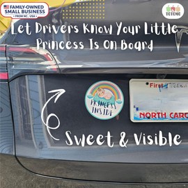 Baby on Board, Princess Inside Sticker Cute Pastel Rainbow Durable Vinyl Safety Sign for Window, Bumper, or Nursery Room Door Peel-and-Stick, No Magnet or Suction Cup Needed
