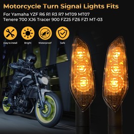 Motorcycle Turn Signal Lights Fits for Yamaha YZF R6 R1 R3 R7 MT09 MT07 Tenere 700 XJ6 Tracer 900 FZ25 FZ6 FZ1 MT-03, Front or Rear Led Indicator Blinkers Amber Flasher Lamp Smoked Lens (2PCS)