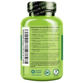 NATURELO NATURELO Burpless Omega 3 Fish Oil Supplement - 1100mg Triglyceride Omega-3, EPA + DHA, Liquid Fish Oil Omega 3 for Heart, Eye, Brain, Joint Health - 60 Softgels, 2 Months Supply