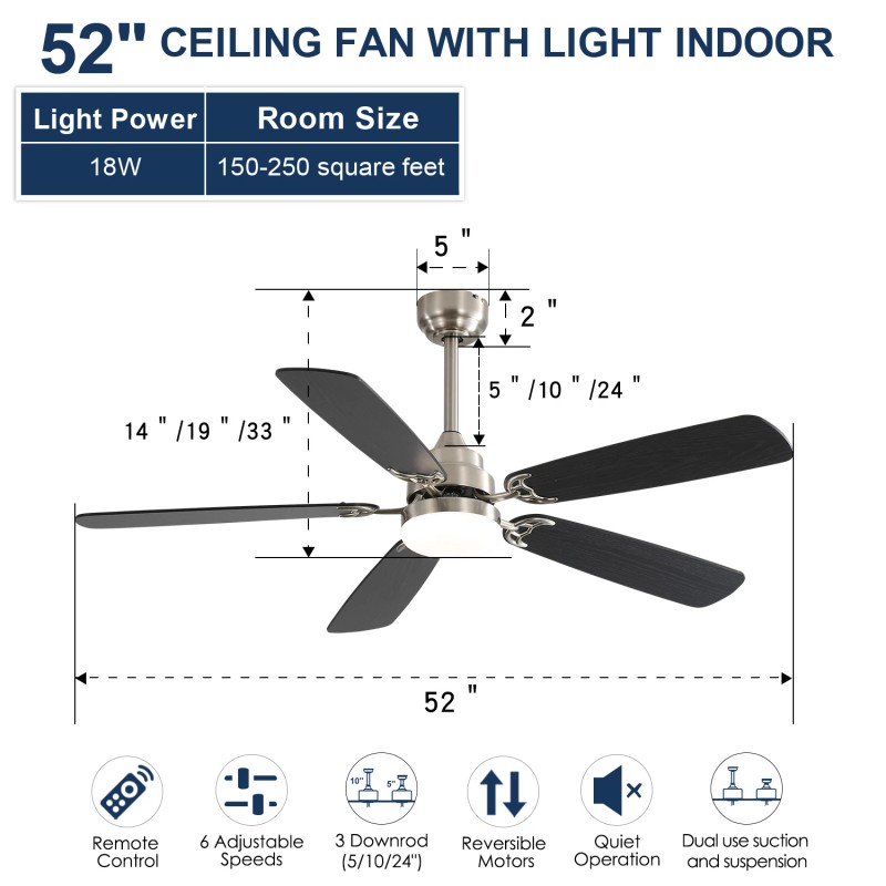 USA in Stock 52 Inch Ceiling Fan Inverter Modern Fan