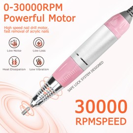 30000rpm Electric Nail Drill Professional Electric Nail File Efile Set for Acrylic, Gel Nails, Manicure Pedicure Polishing Shape Tools Nail Polisher with 6 Nail Drill Bits & Bands