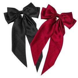 Gatuida 2Pcs Large Bow Hair Clips for Women Long Tail Hair Barrettes with Spring Mechanism Fashionable Accessories for Daily Wear Parties and Events Wine