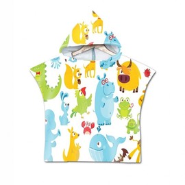 Factory Direct Cartoon Junior Hooded Beach/Bath Towel Cape for Kids, Printed (60x80cm) Bath Towel/36 4ea