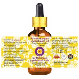 Deve Herbes Pure Malkangani (Malkangni/Jyotishmati) Oil (Celastrus paniculatus) with Glass Dropper Cold Pressed 5ml (0.16 oz)