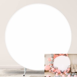 Vbttmp 7x7ft Pure White Round Backdrop Polyester Birthday Party Photography Background for Balloons Banquet Press Conference Performance Table Decoration for Adult Kids Portrait Photo Studio Props