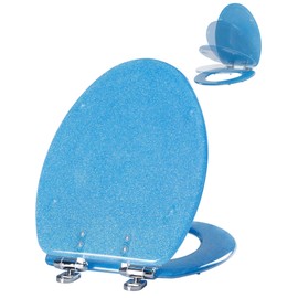 Angol Shiold ELONGATED Blue Toilet Seat Resin Glitter, Slow Close Heavy Duty Acrylic Toilet Seats for Standard Toilets, Easy Installation & Cleaning, (19Inch, Blue Glitter, Upgraded hinges)