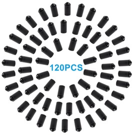 Cjueiom 120pcs Black Rubber End Caps, 7mm / 9/32 inch ID Round Rubber Protectors, Vinyl Bolt Covers for Screws, Tubes, Cables, Wires, Cyling