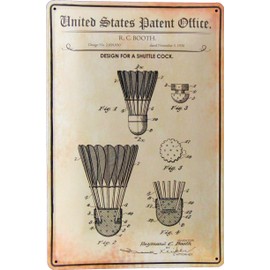 Tin Sign Tin Sign 20 x 30 cm Badminton Shuttlecock Shuttlecock in US Patent Design for Sports Bar Gastronomy Game Hall Skittle Road Pub Sport Home Leisure
