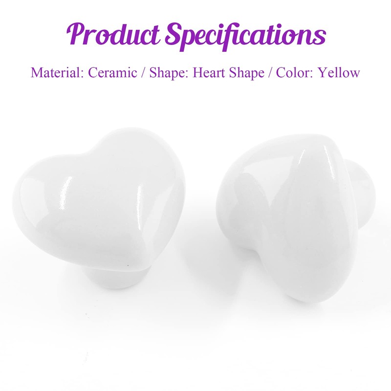 Qjaiune 2pcs Ceramic Cabinet Knobs White Drawer Knobs, Heart Shaped
