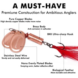 TRUSCEND Well-Made Rooster Tail Fishing Lures with Flash Copper Body and Blade, Dual-Blade System Fishing Spinners, Freshwater Crappie Jigs, 7/16oz Long Cast Jig Spinner for Bass Trout Crappie Walleye