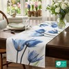 Table Runner Tulips Blue Beige Cream Modern Printed Motif Tablecloth